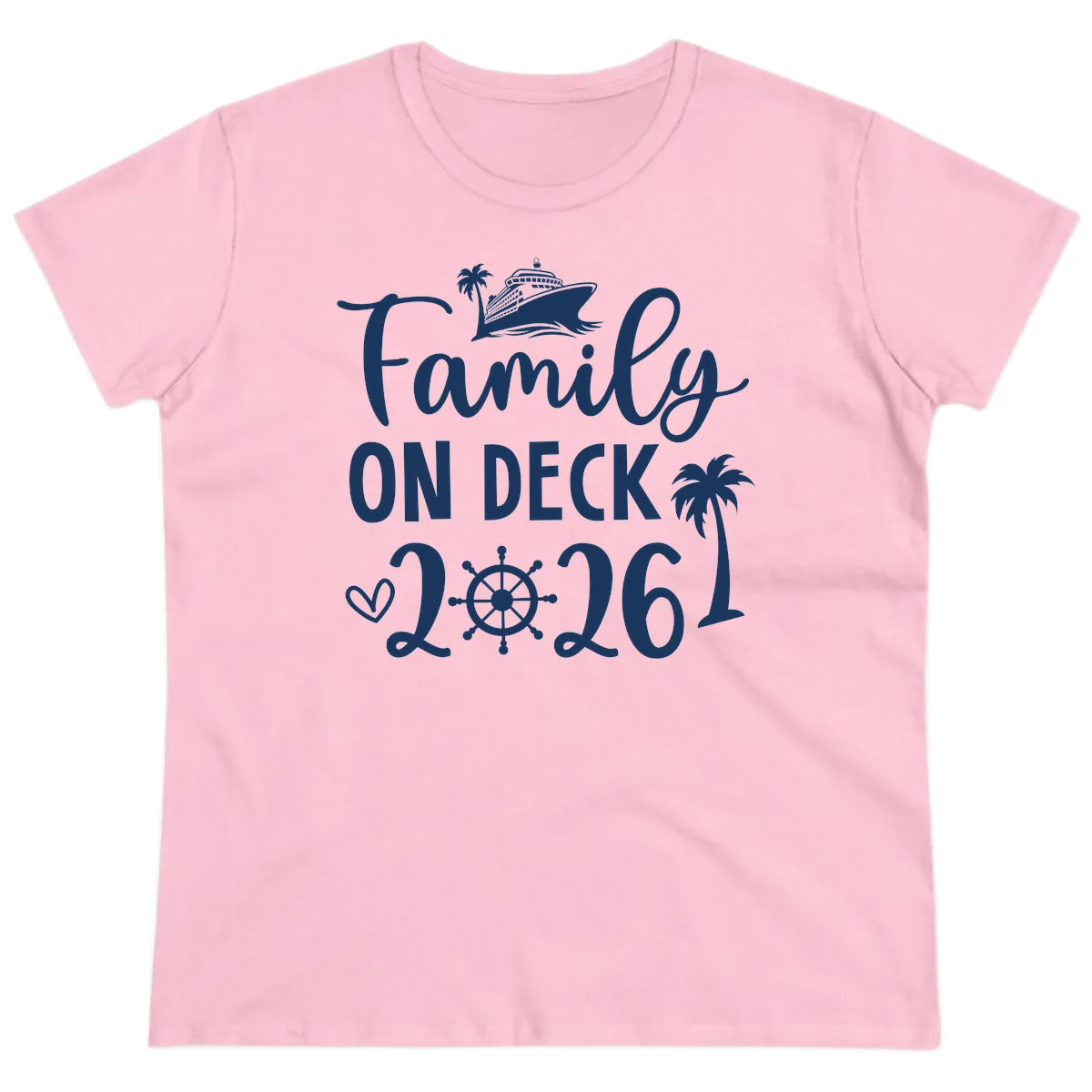 Family On Deck 2026 Cruise Vacation Ladies Tee in Light Pink