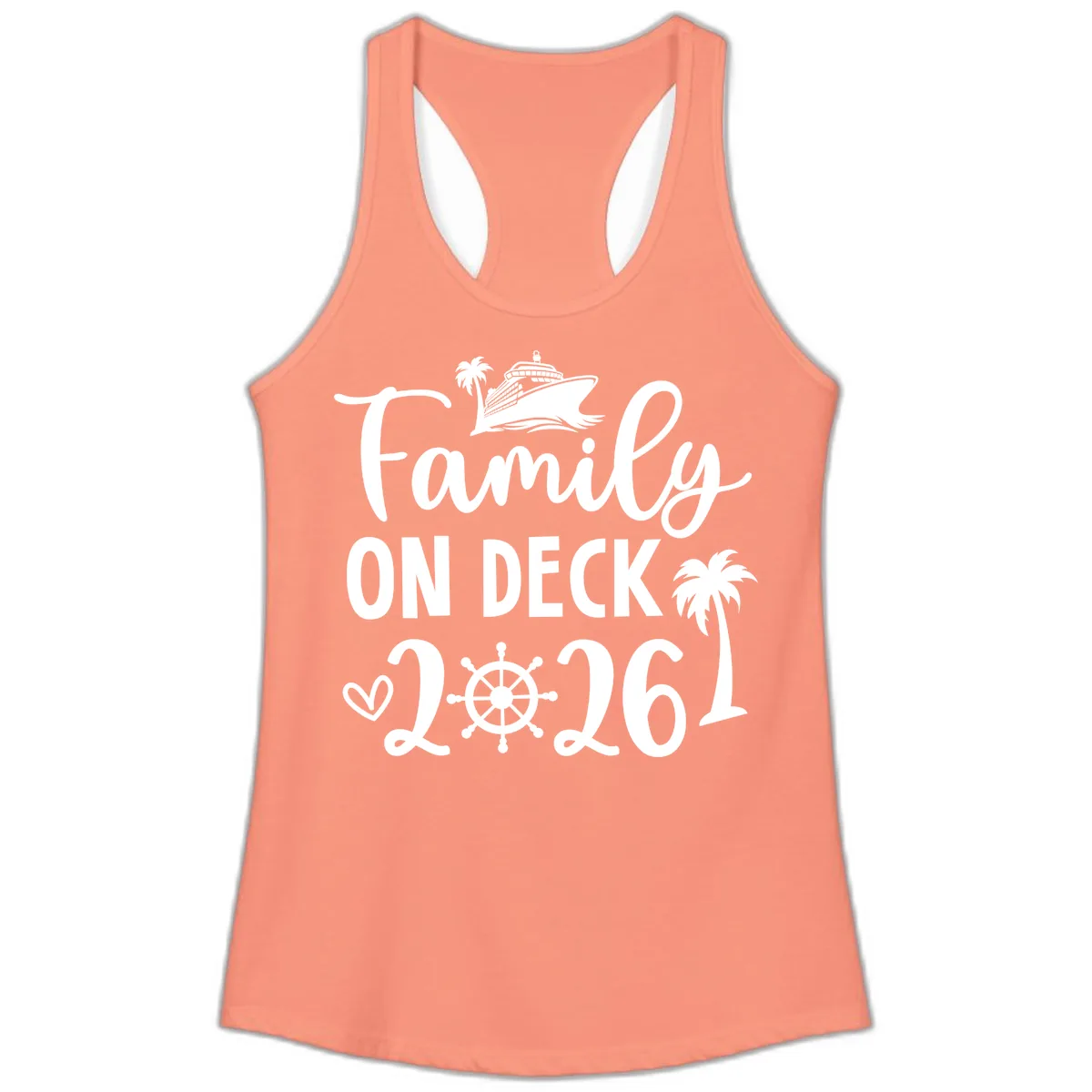 Family On Deck 2026 Cruise Vacation Ladies Tank in Solid Light Orange