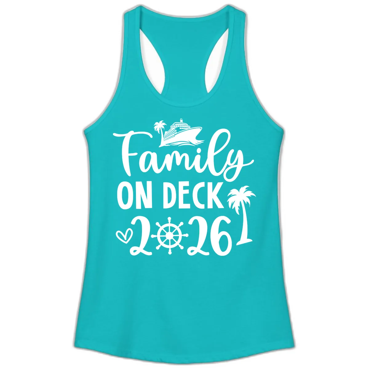 Family On Deck 2026 Cruise Vacation Ladies Tank in Tahiti Blue
