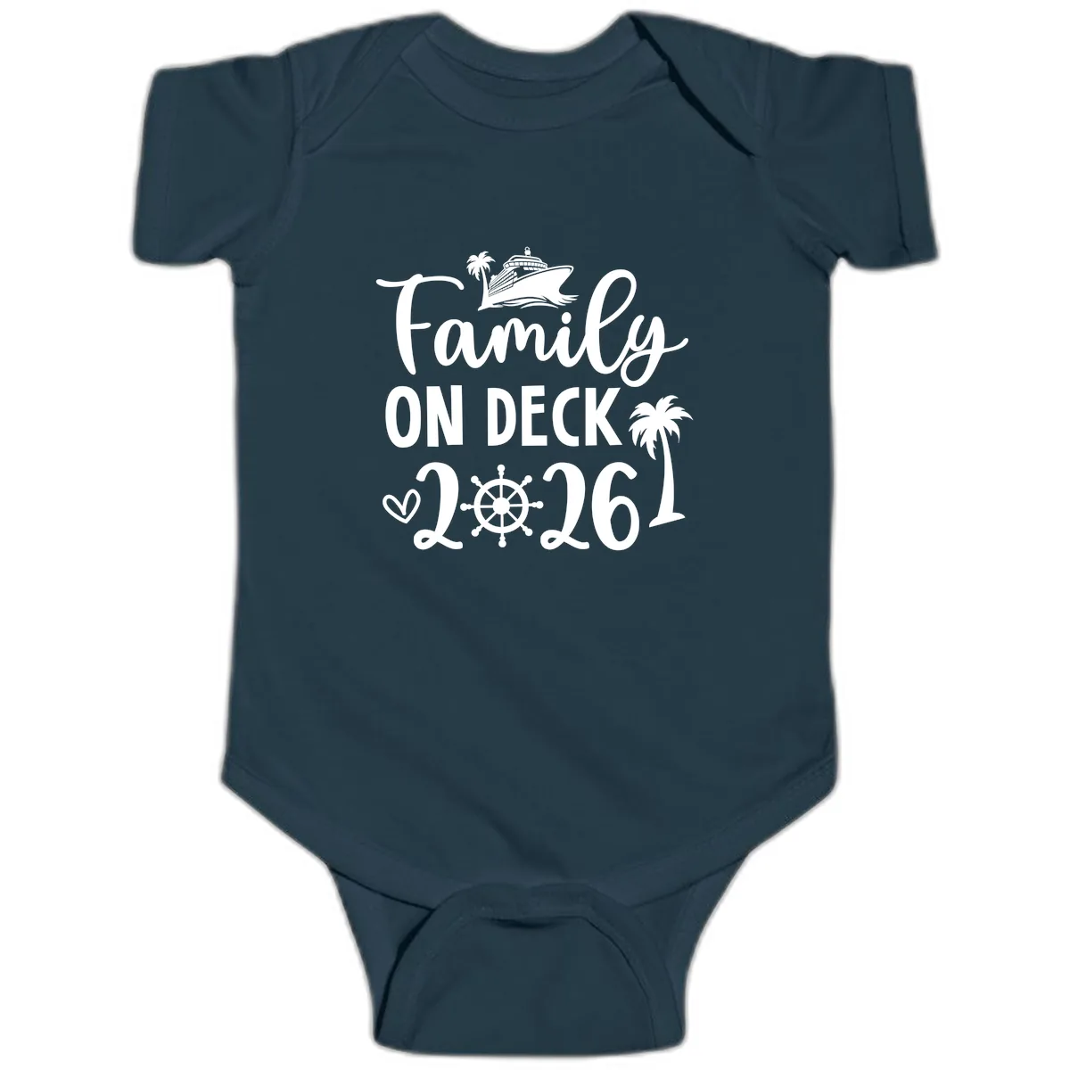 Family On Deck 2026 Cruise Vacation Baby Onesie in Navy