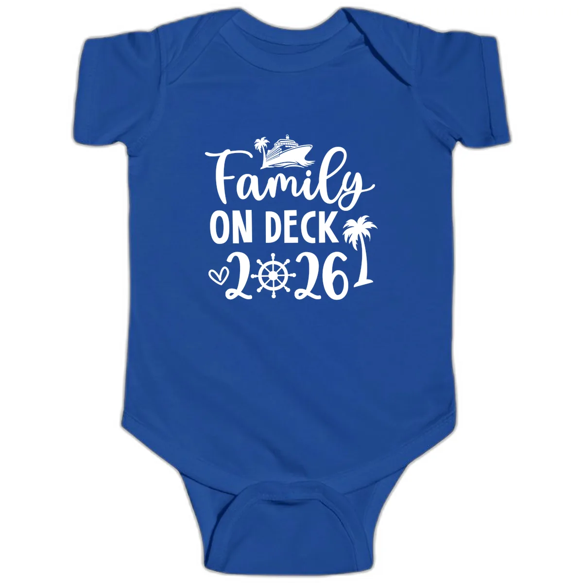 Family On Deck 2026 Cruise Vacation Baby Onesie in Royal