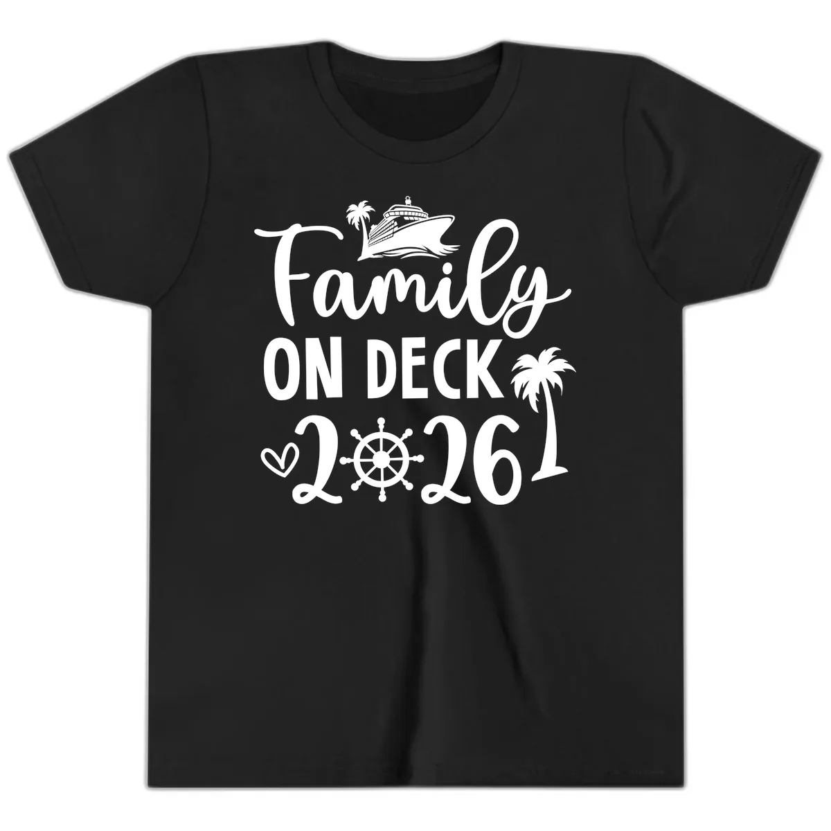 Family On Deck 2026 Cruise Vacation Youth T-Shirt in Black