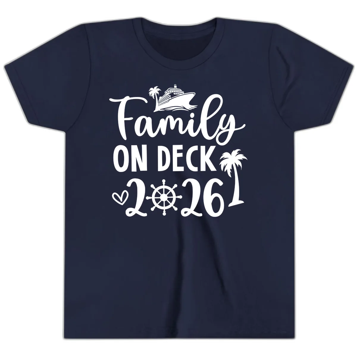 Family On Deck 2026 Cruise Vacation Youth T-Shirt in Navy