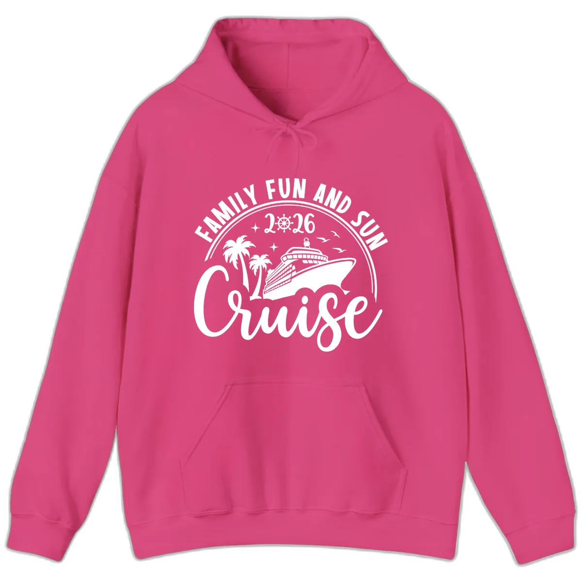 Family Fun and Sun Cruise 2026 Vacation Hoodie in Heliconia