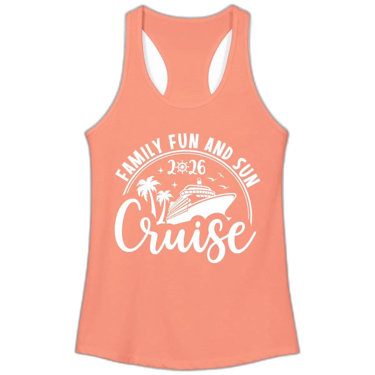 Family Fun and Sun Cruise 2026 Vacation Ladies Tank in Solid Light Orange