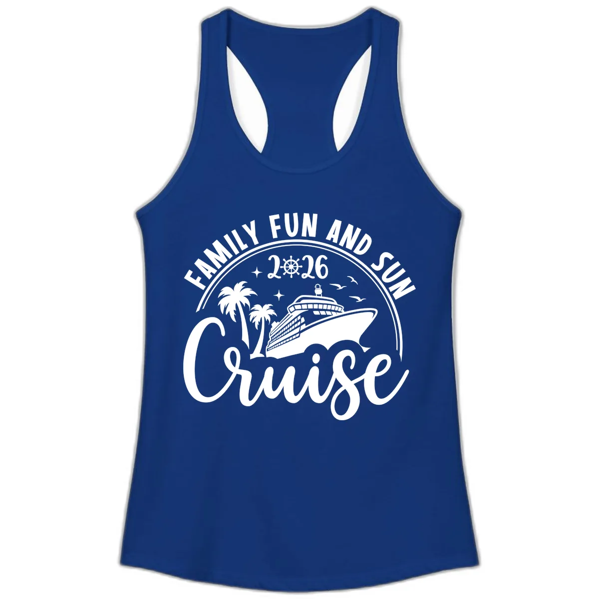 Family Fun and Sun Cruise 2026 Vacation Ladies Tank in Solid Royal