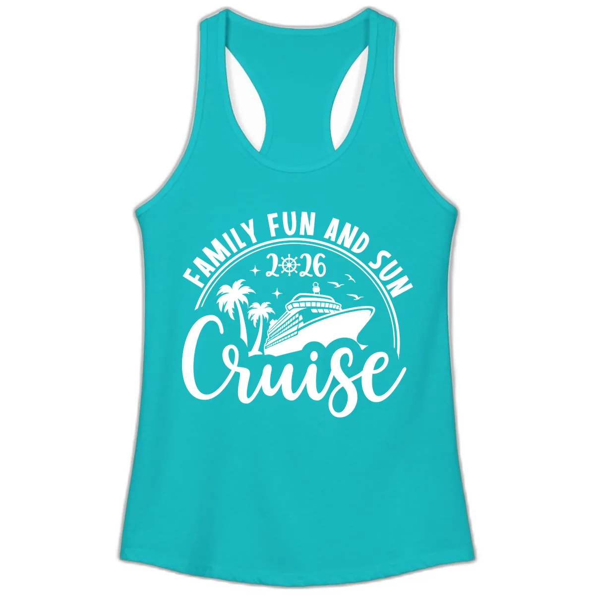 Family Fun and Sun Cruise 2026 Vacation Ladies Tank in Tahiti Blue