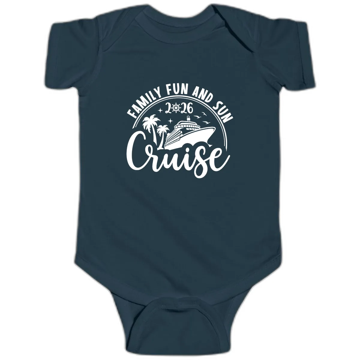 Family Fun and Sun Cruise 2026 Vacation Baby Onesie in Navy