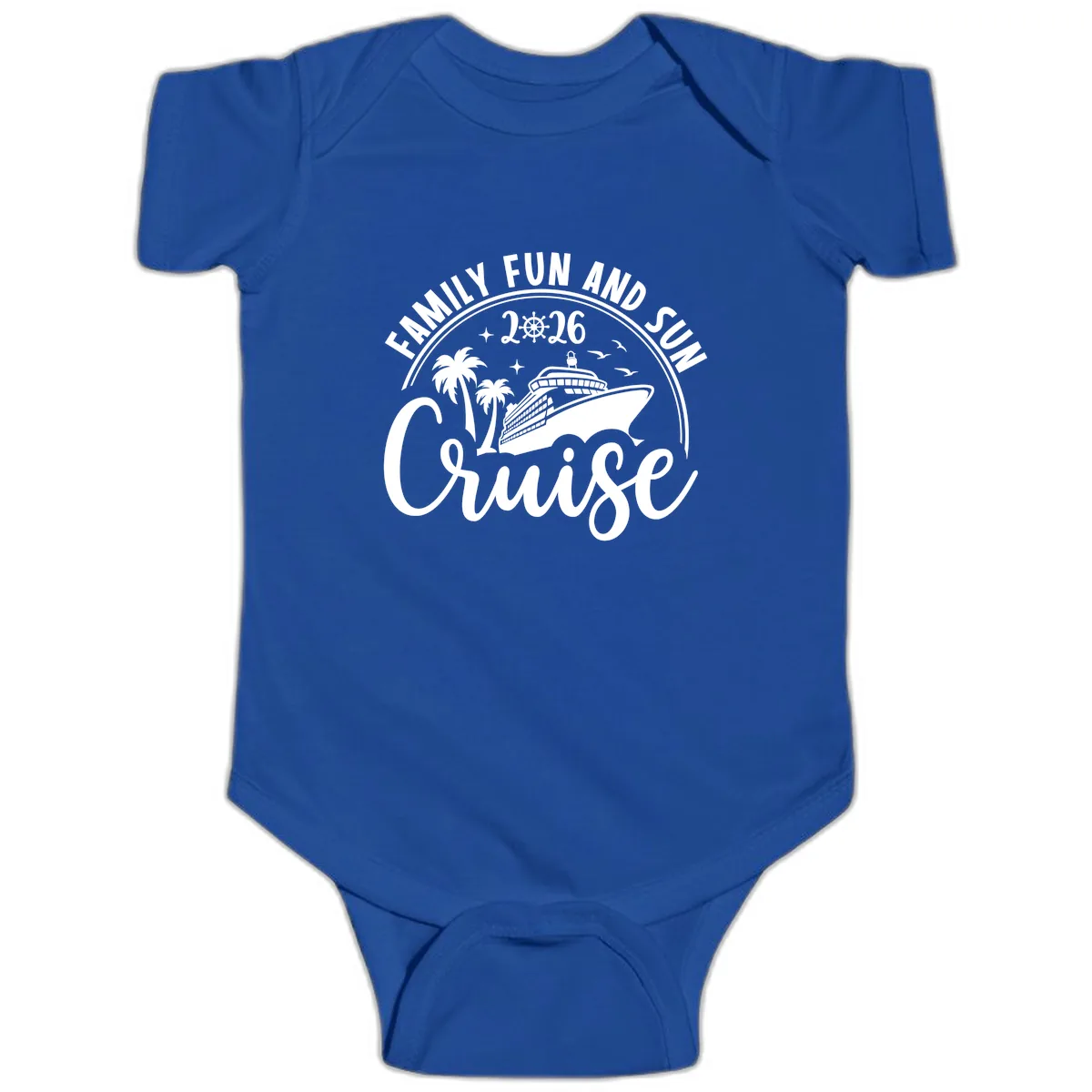 Family Fun and Sun Cruise 2026 Vacation Baby Onesie in Royal