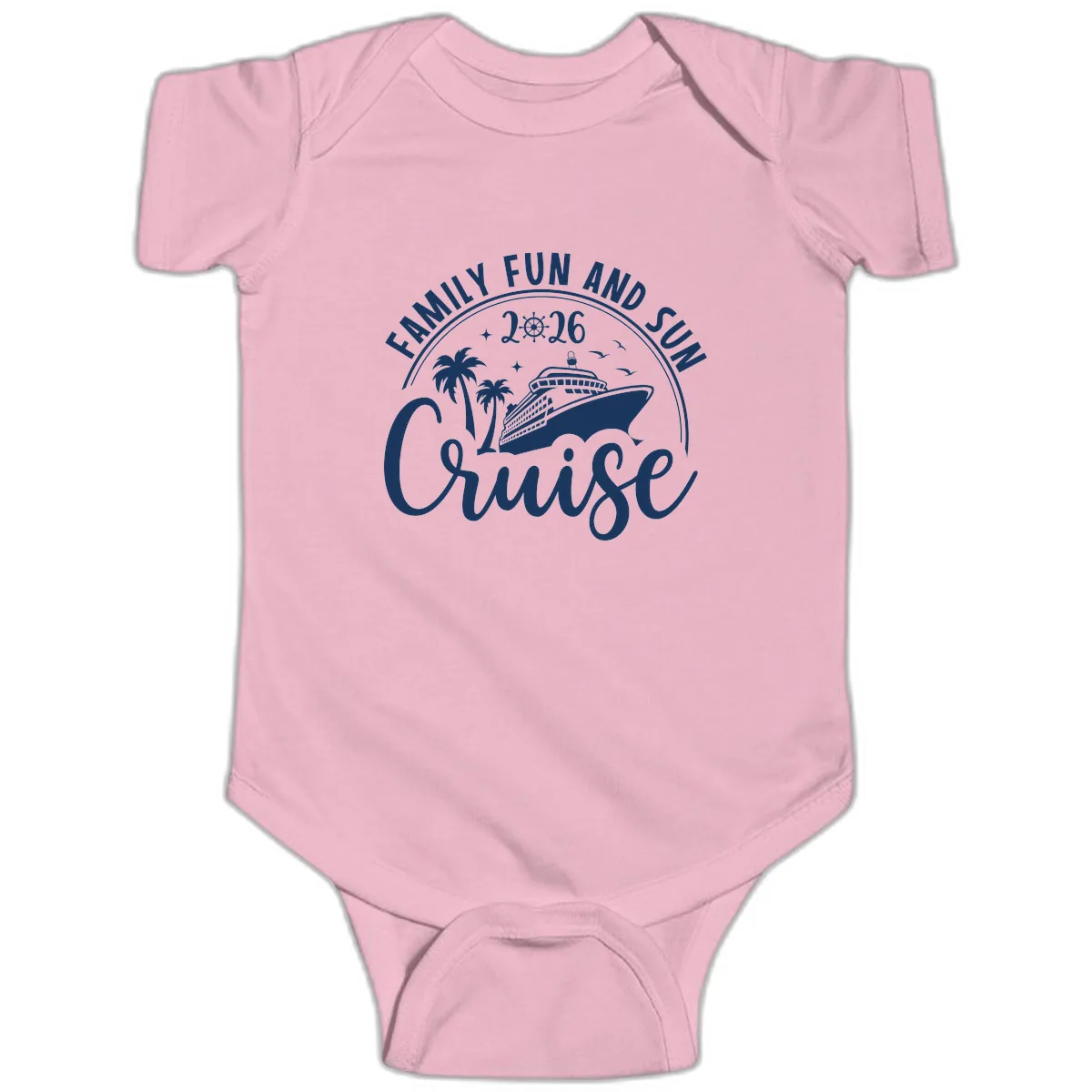 Family Fun and Sun Cruise 2026 Vacation Baby Onesie in Pink