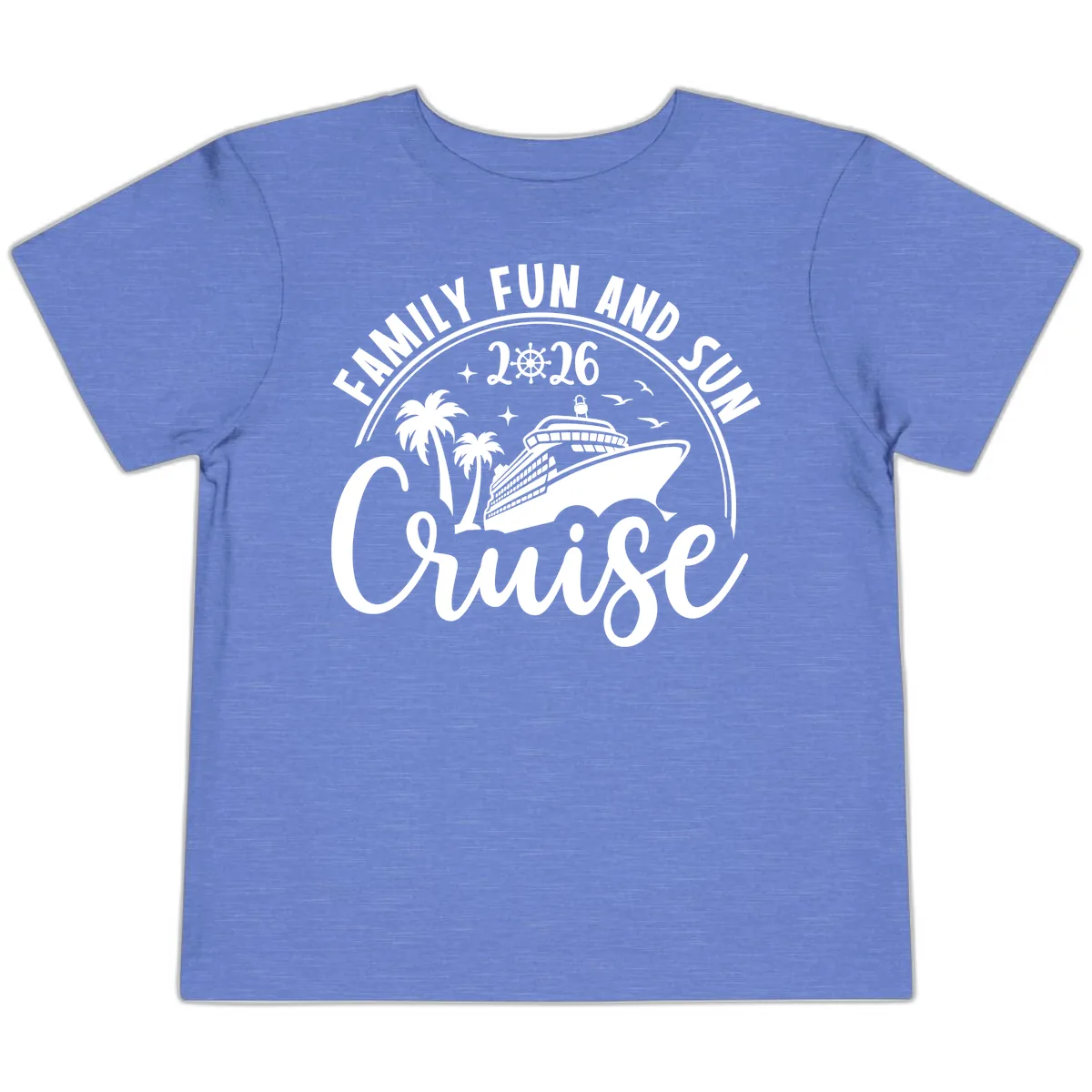 Family Fun and Sun Cruise 2026 Vacation Toddler T-Shirt in Heather Columbia Blue