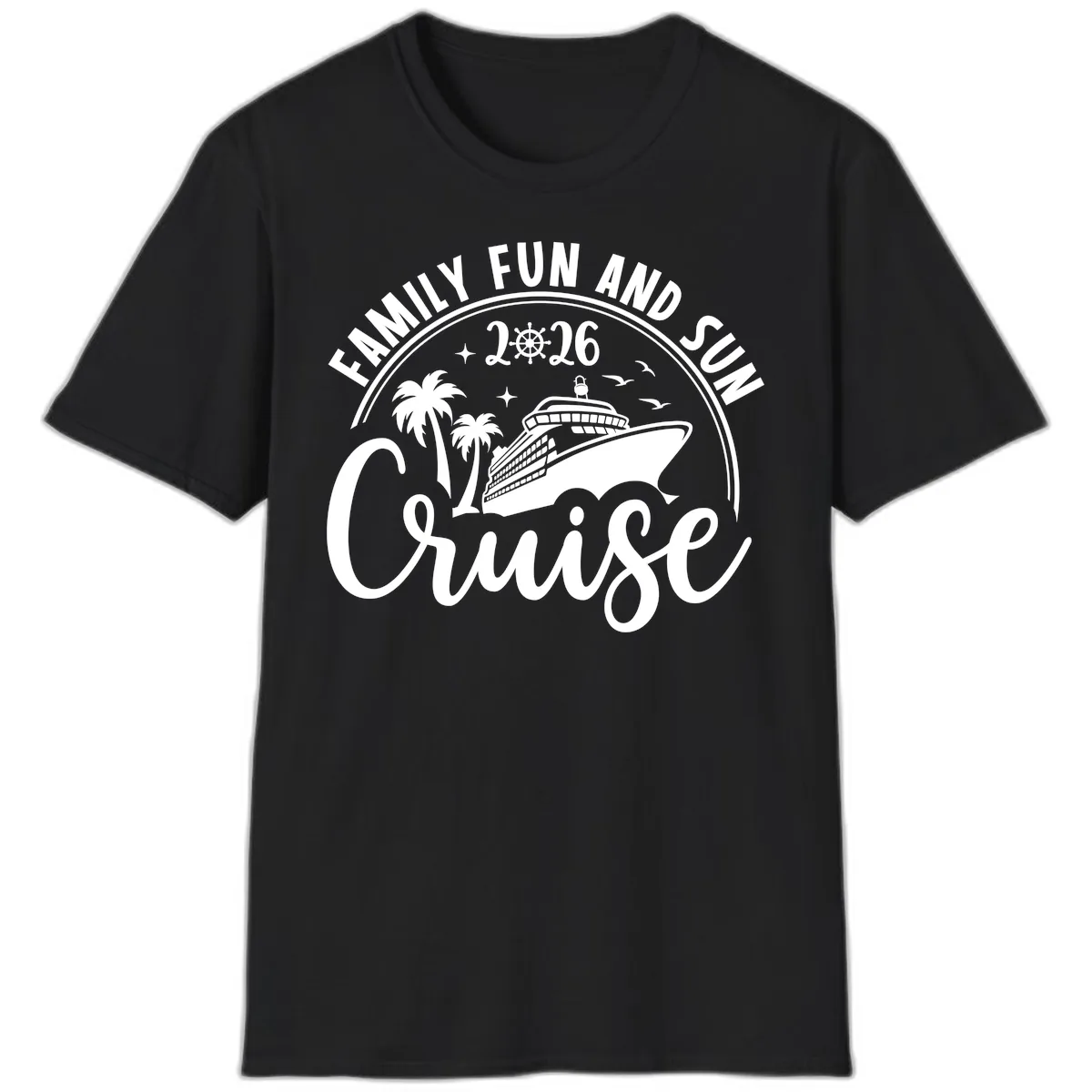 Family Fun and Sun Cruise 2026 Vacation T-Shirt in Black