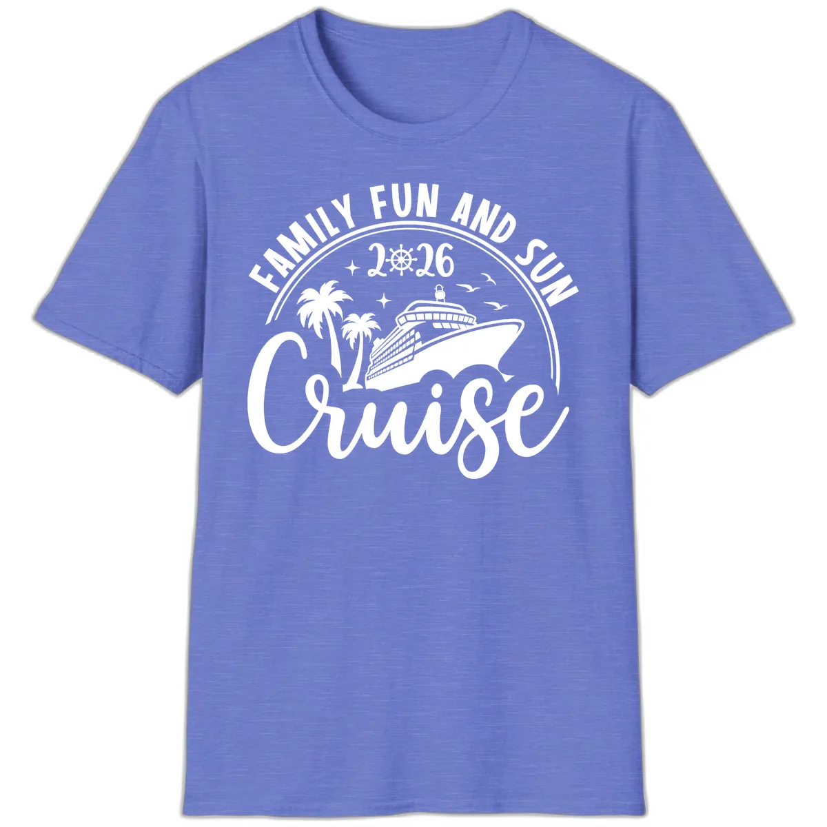 Family Fun and Sun Cruise 2026 Vacation T-Shirt in Heather Royal