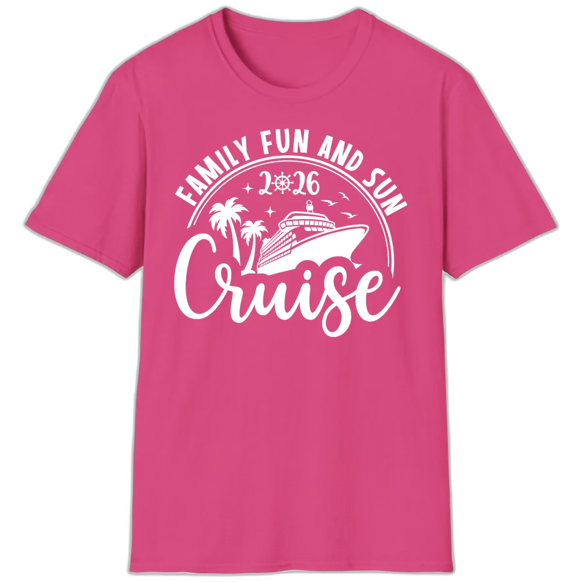 Family Fun and Sun Cruise 2026 Vacation T-Shirt in Heliconia