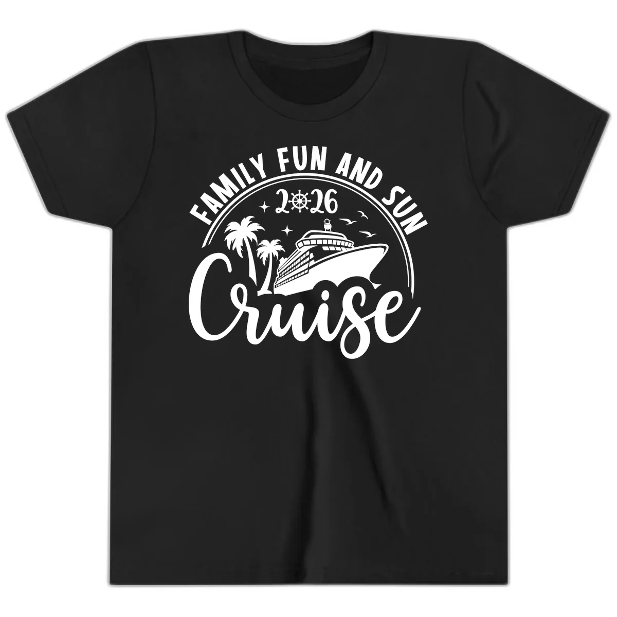 Family Fun and Sun Cruise 2026 Vacation Youth T-Shirt in Black