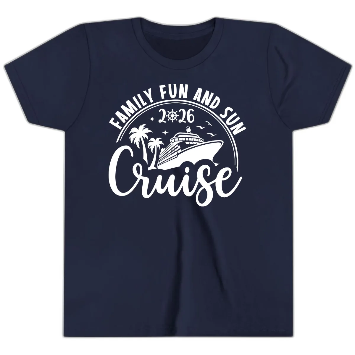 Family Fun and Sun Cruise 2026 Vacation Youth T-Shirt in Navy