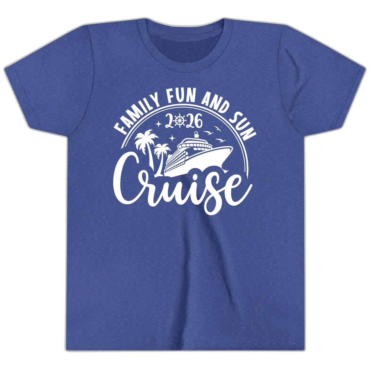 Family Fun and Sun Cruise 2026 Vacation Youth T-Shirt in Heather True Royal