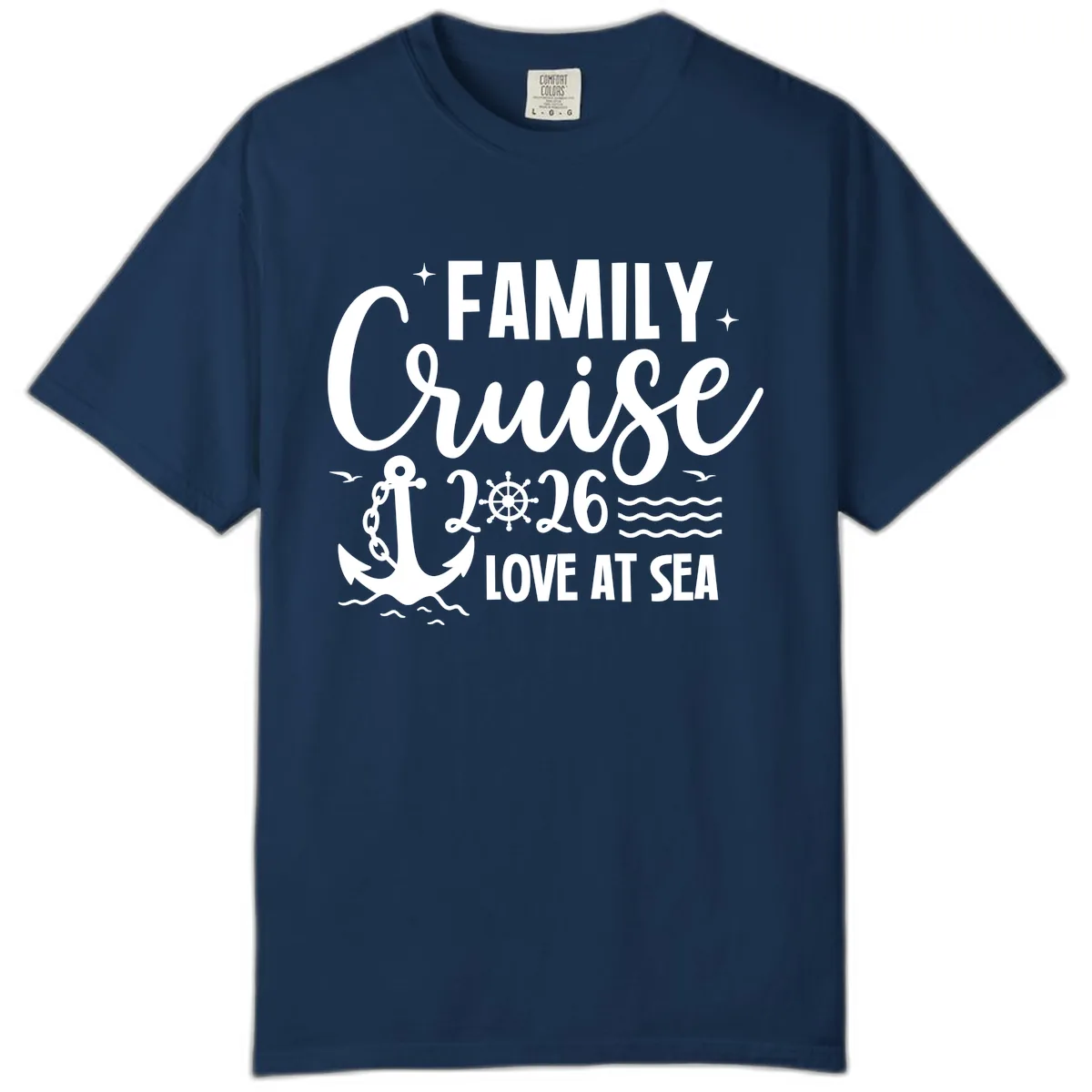 Family Cruise 2026 Love at Sea Vacation Apparel Comfort Color in Navy