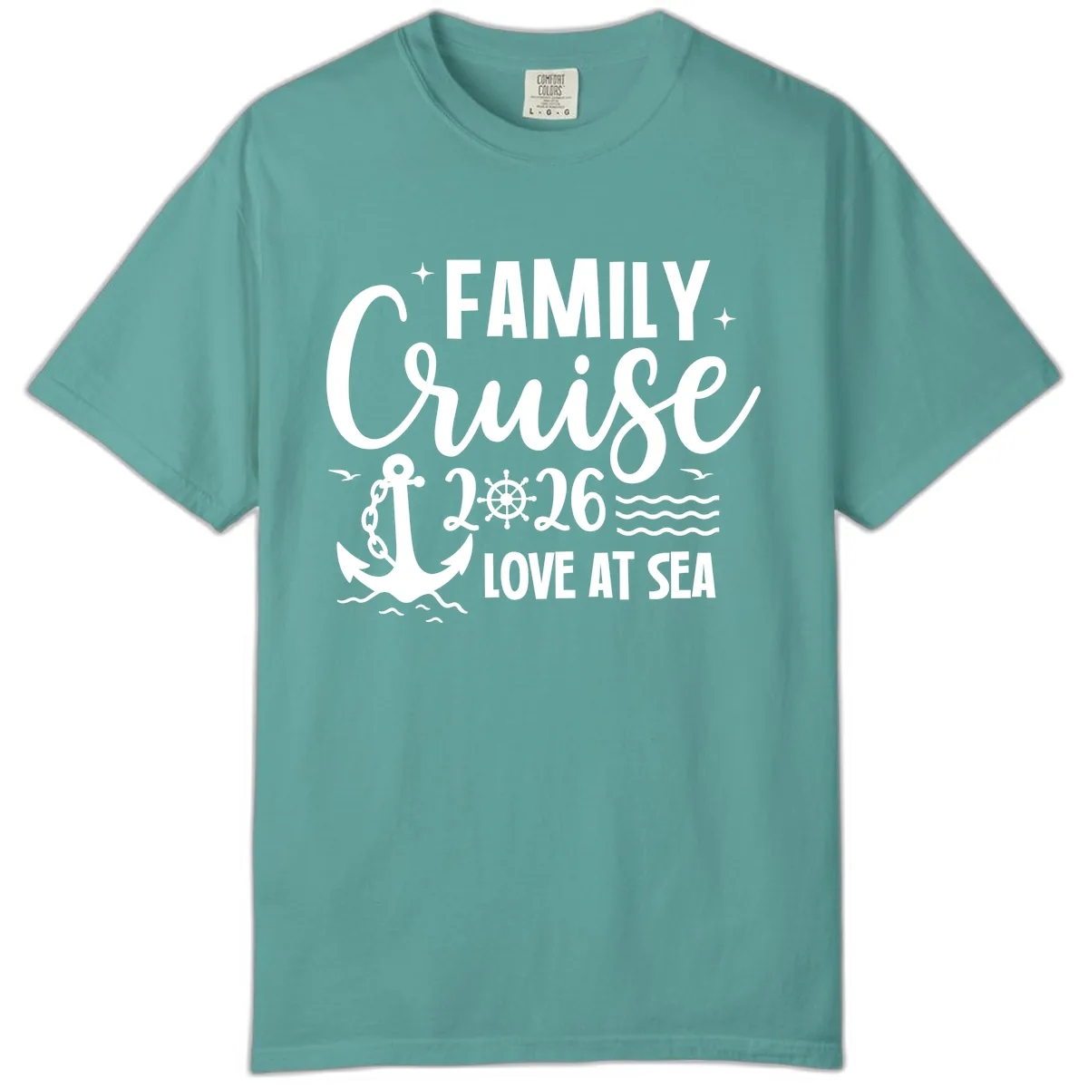 Family Cruise 2026 Love at Sea Vacation Apparel Comfort Color in Seafoam