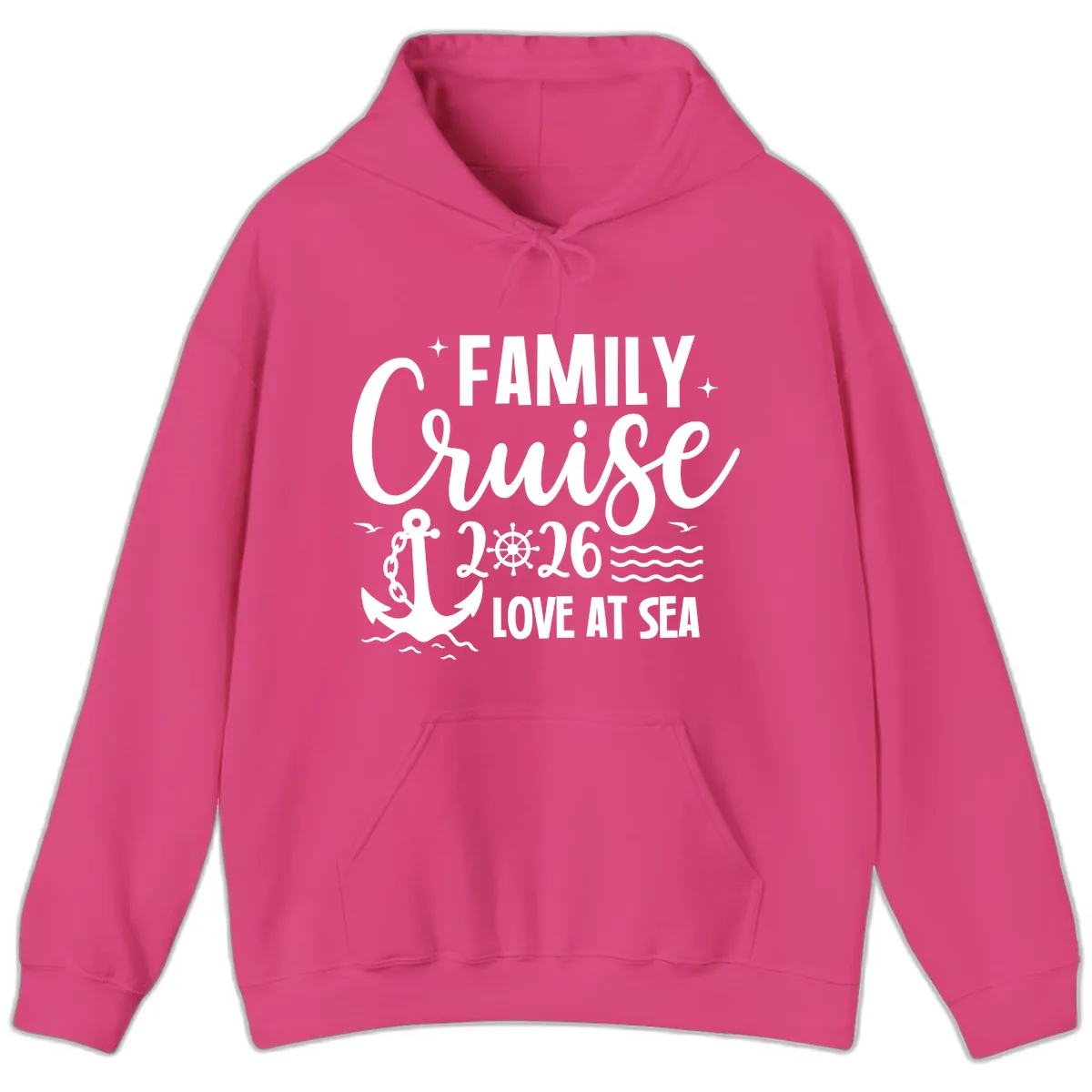 Family Cruise 2026 Love at Sea Vacation Apparel Hoodie in Heliconia