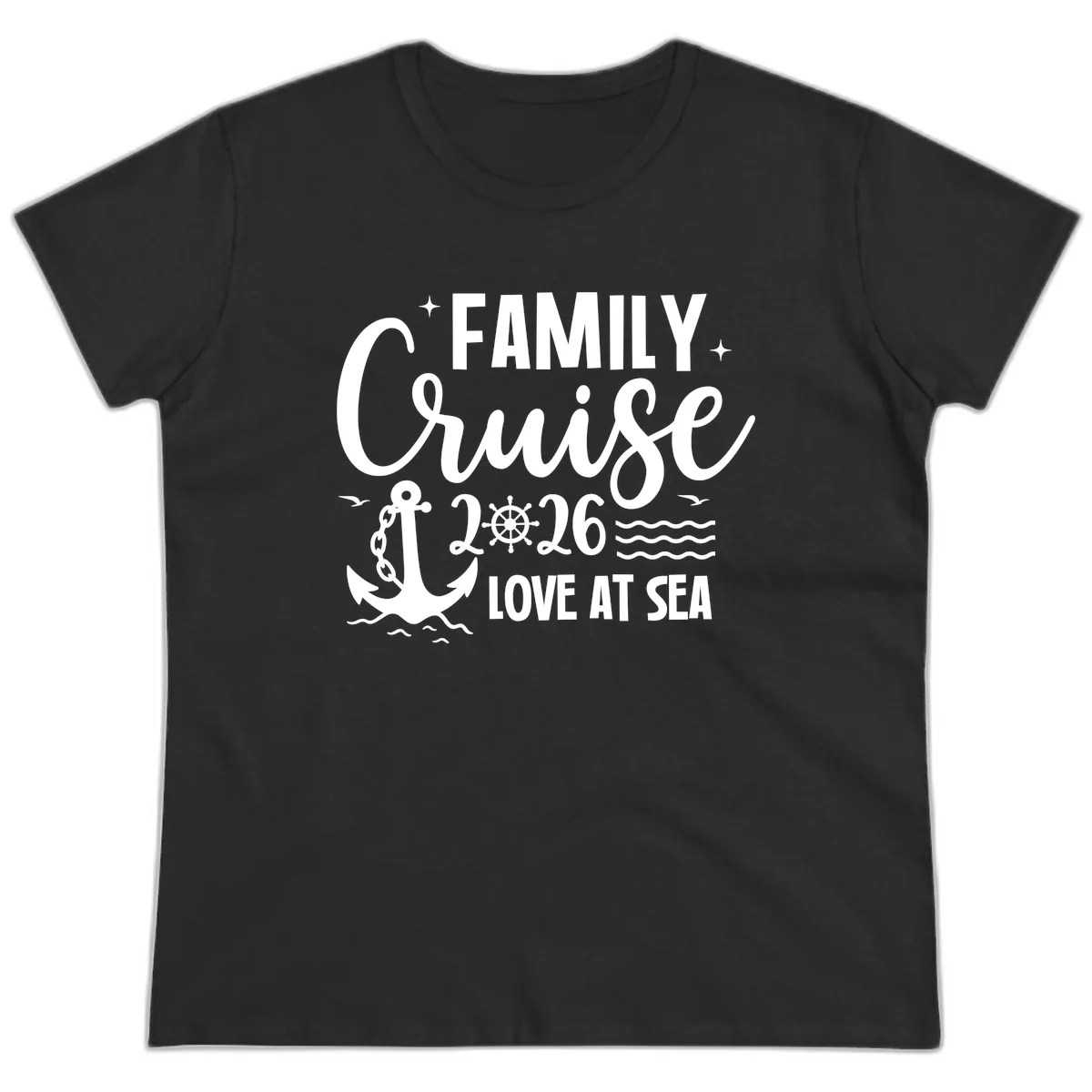 Family Cruise 2026 Love at Sea Vacation Apparel Ladies Tee in Black