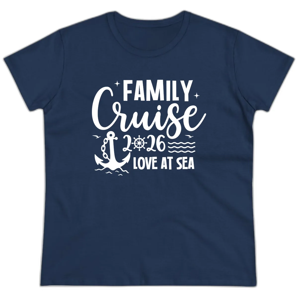 Family Cruise 2026 Love at Sea Vacation Apparel Ladies Tee in Navy