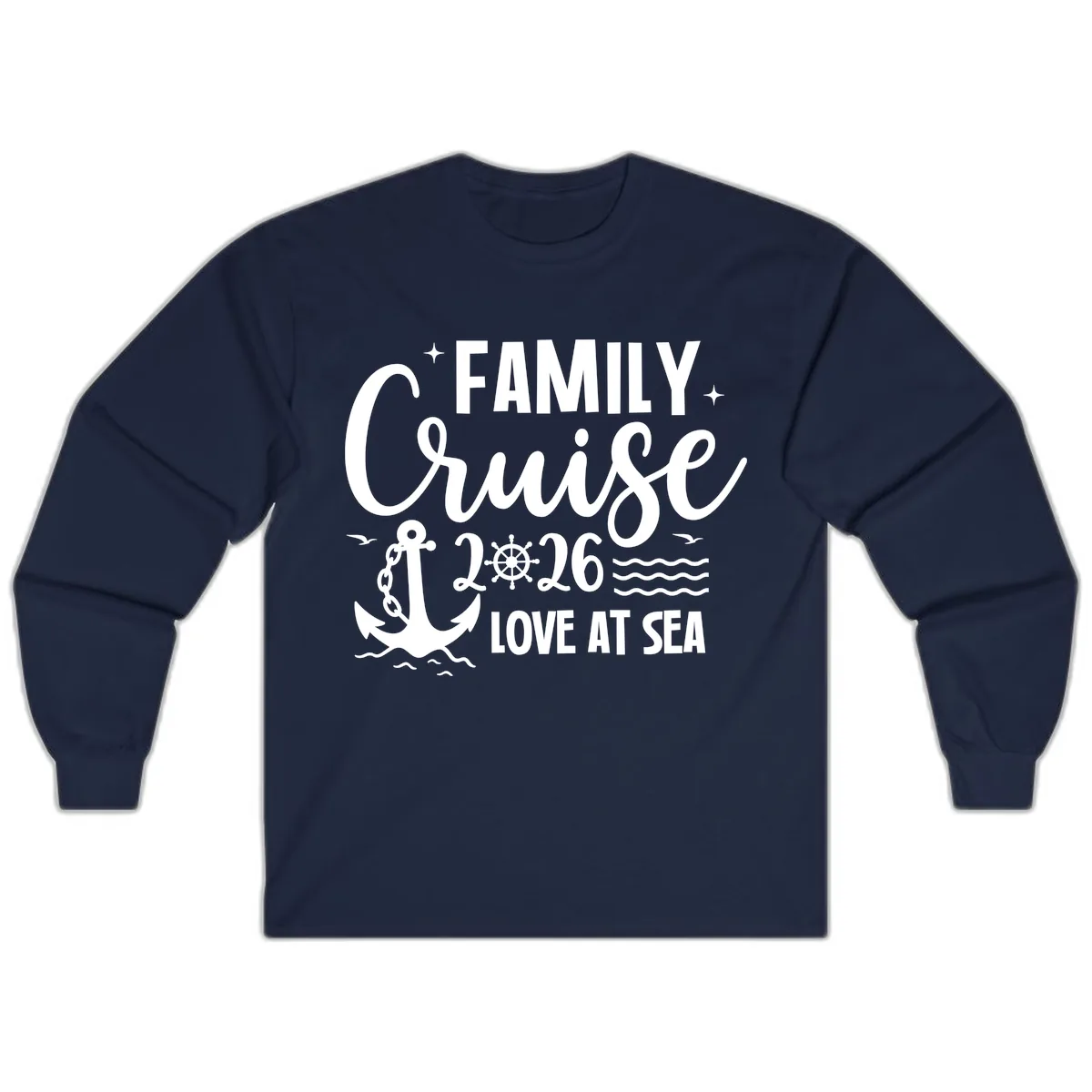 Family Cruise 2026 Love at Sea Vacation Apparel Long Sleeve in Navy
