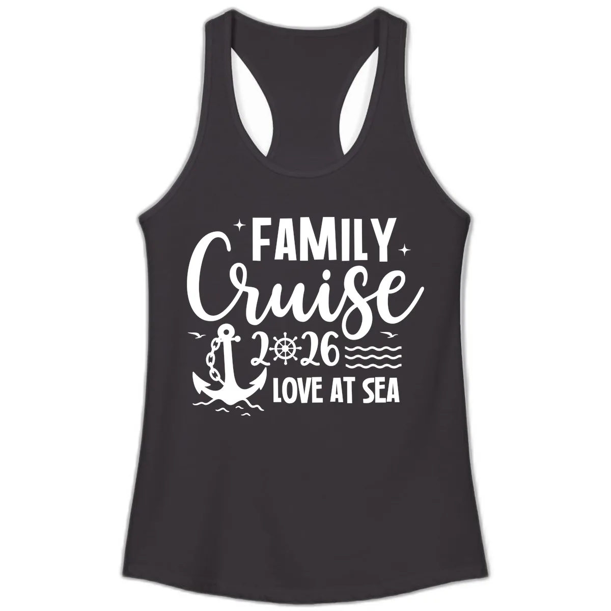 Family Cruise 2026 Love at Sea Vacation Apparel Ladies Tank in Black