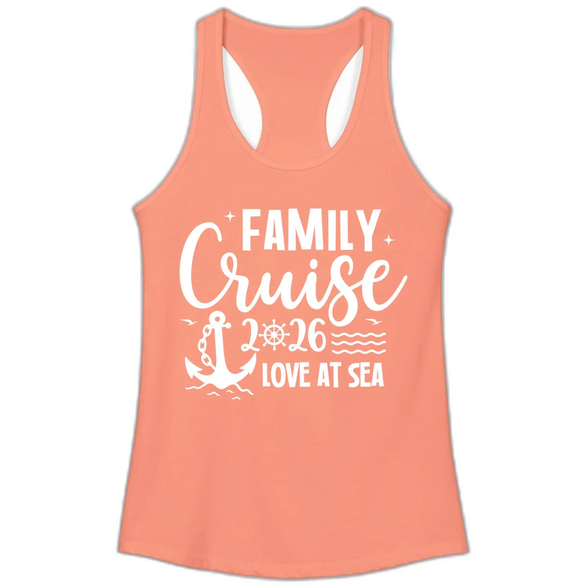 Family Cruise 2026 Love at Sea Vacation Apparel Ladies Tank in Solid Light Orange