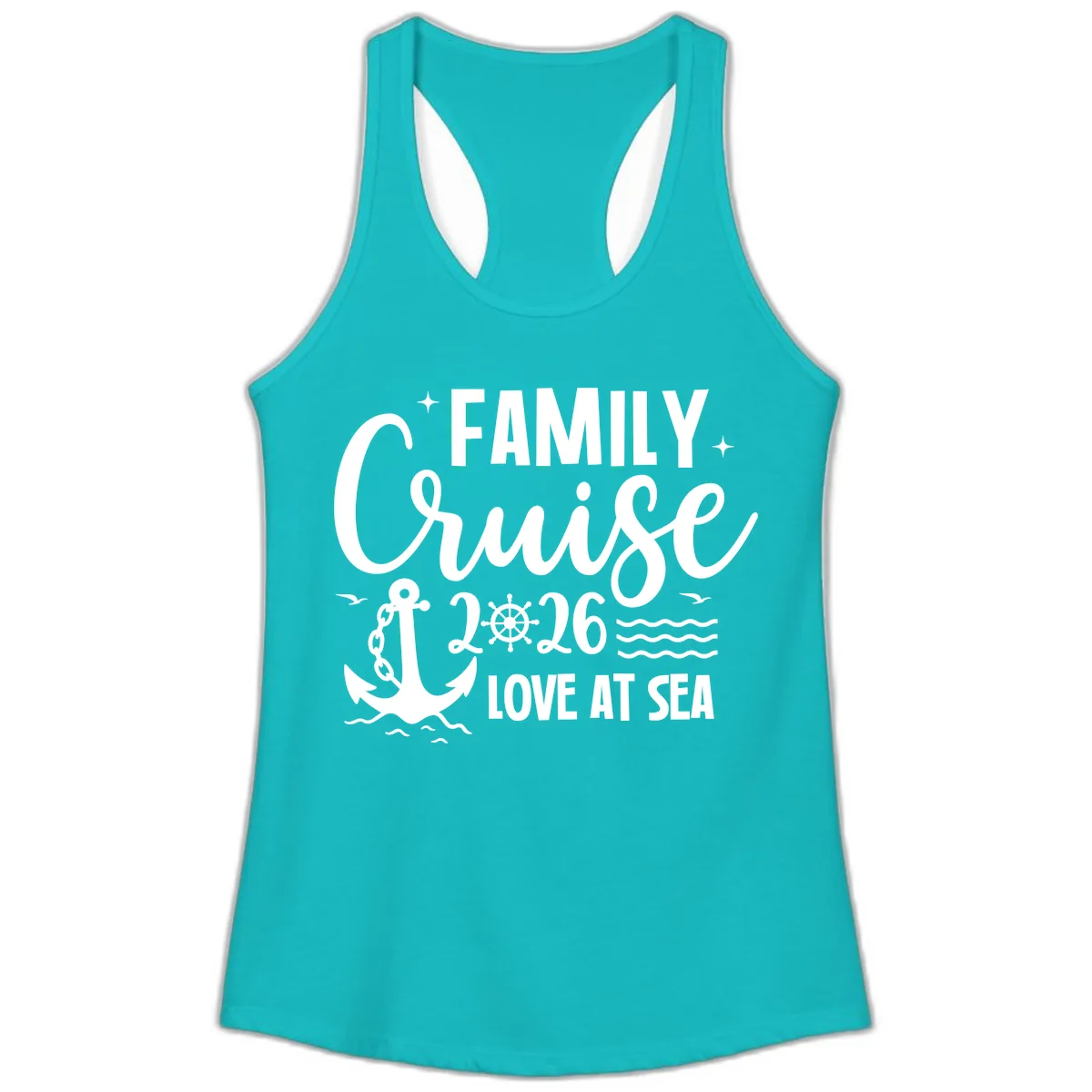 Family Cruise 2026 Love at Sea Vacation Apparel Ladies Tank in Tahiti Blue