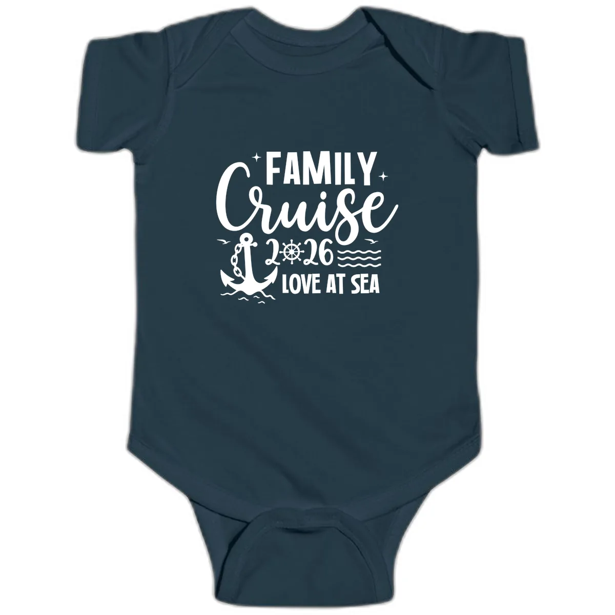 Family Cruise 2026 Love at Sea Vacation Apparel Baby Onesie in Navy