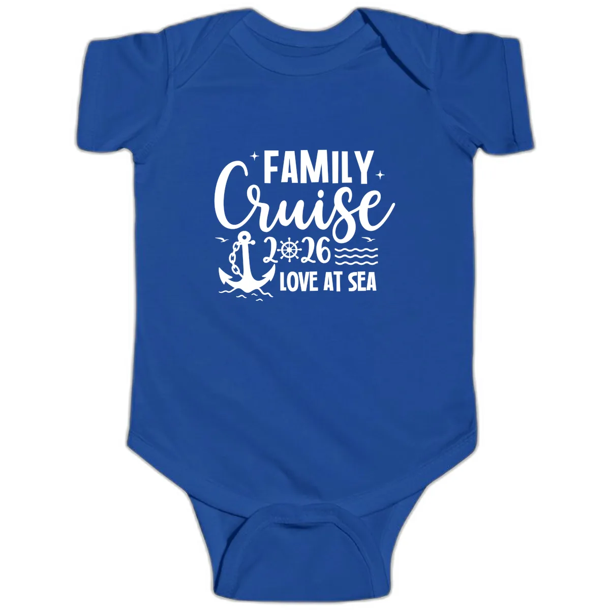 Family Cruise 2026 Love at Sea Vacation Apparel Baby Onesie in Royal
