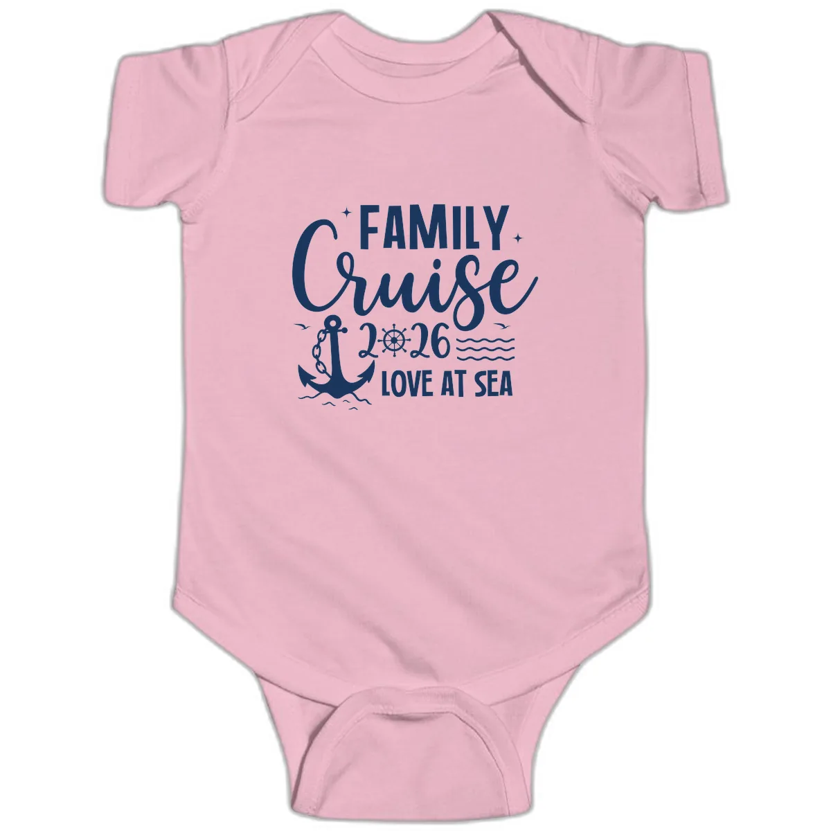 Family Cruise 2026 Love at Sea Vacation Apparel Baby Onesie in Pink