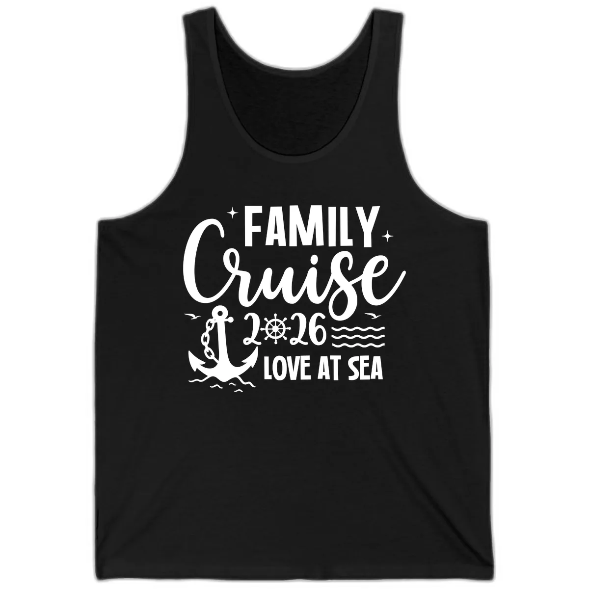 Family Cruise 2026 Love at Sea Vacation Apparel Tank in Black