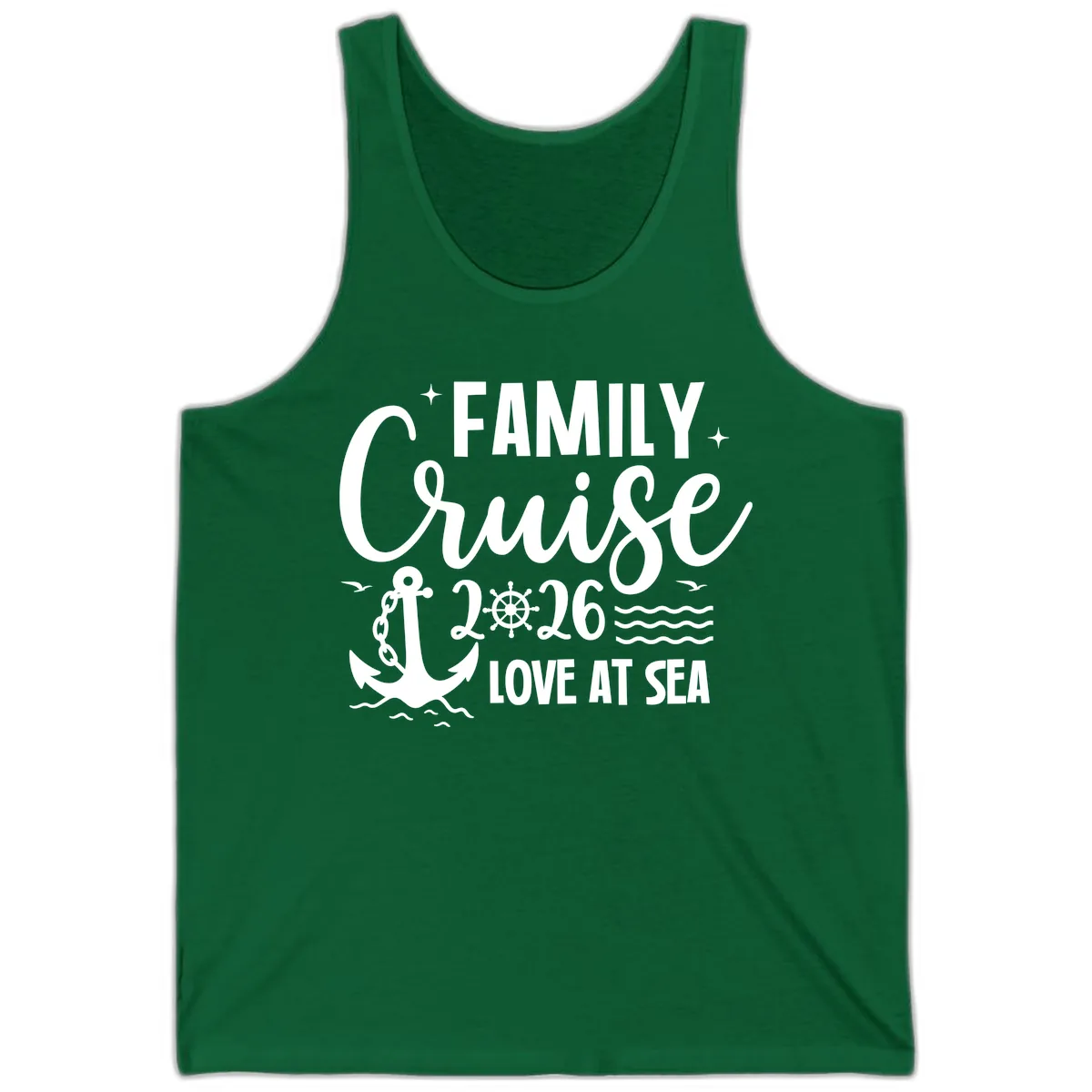 Family Cruise 2026 Love at Sea Vacation Apparel Tank in Kelly