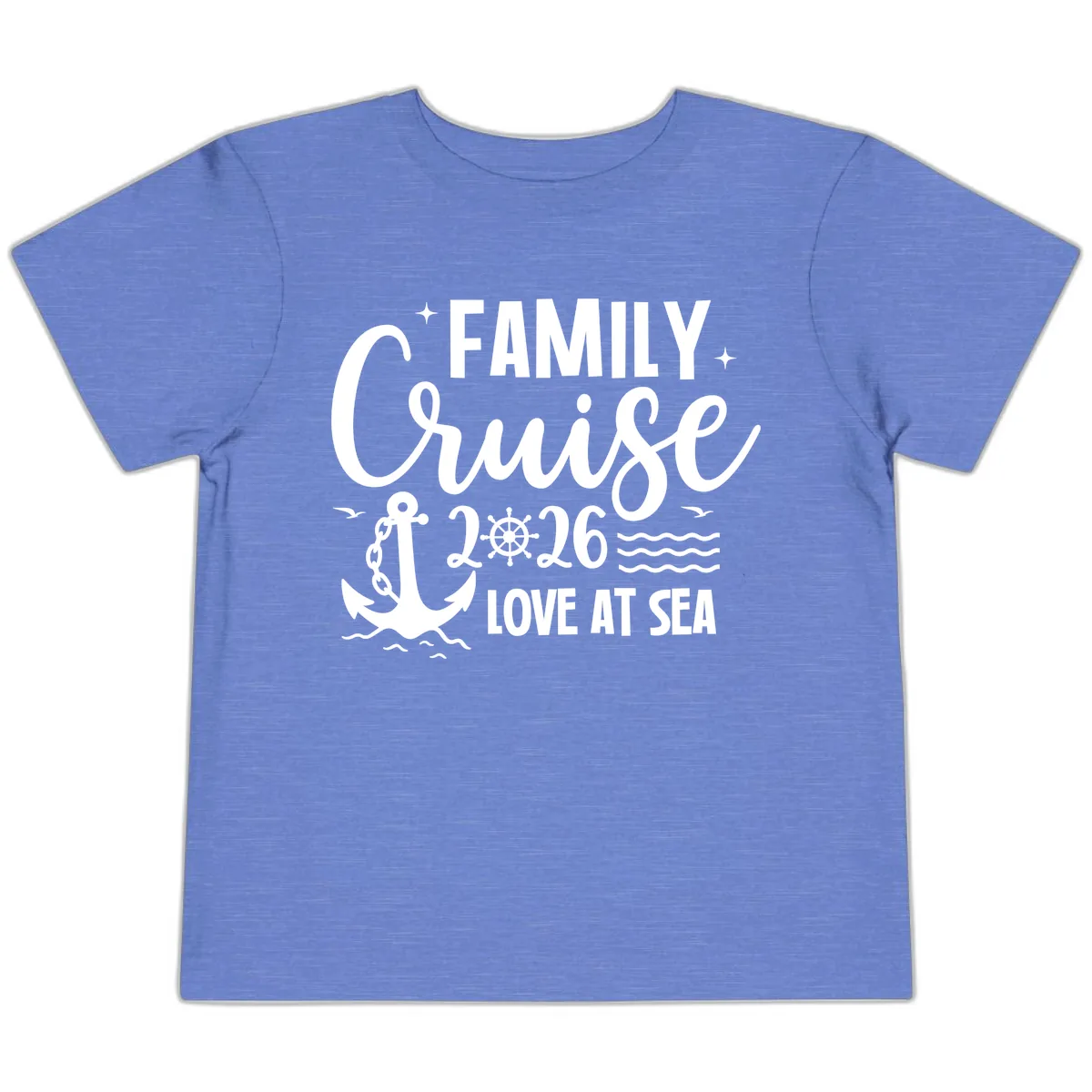 Family Cruise 2026 Love at Sea Vacation Apparel Toddler T-Shirt in Heather Columbia Blue