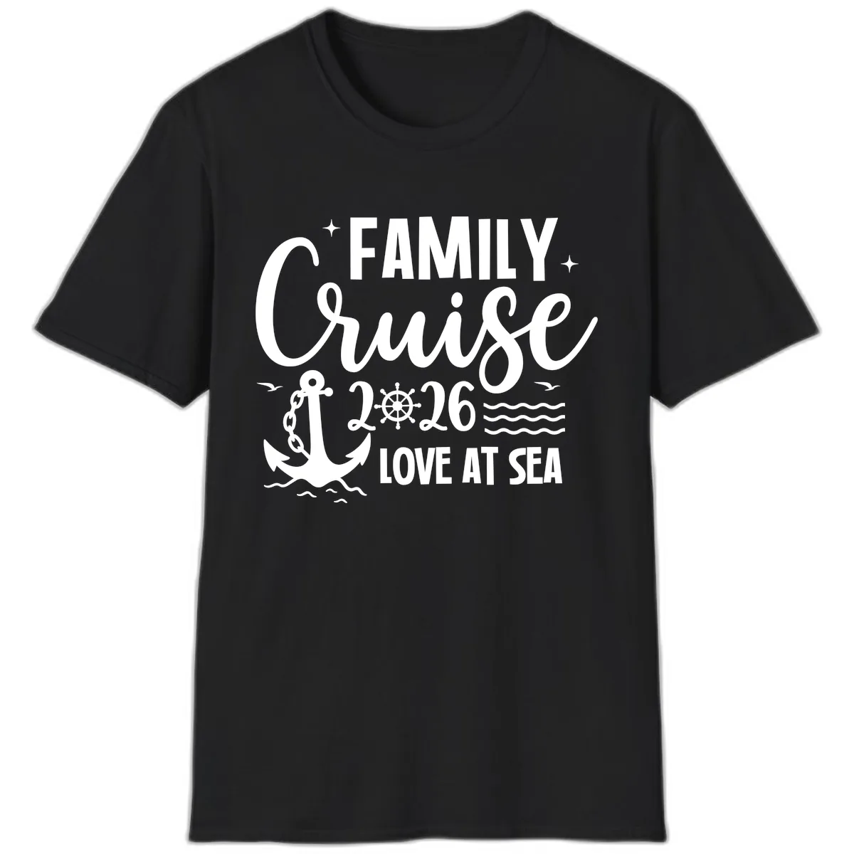 Family Cruise 2026 Love at Sea Vacation Apparel T-Shirt in Black