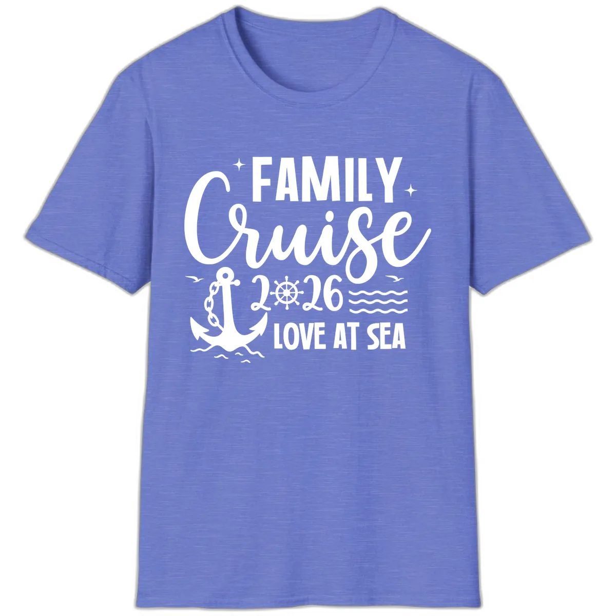 Family Cruise 2026 Love at Sea Vacation Apparel T-Shirt in Heather Royal
