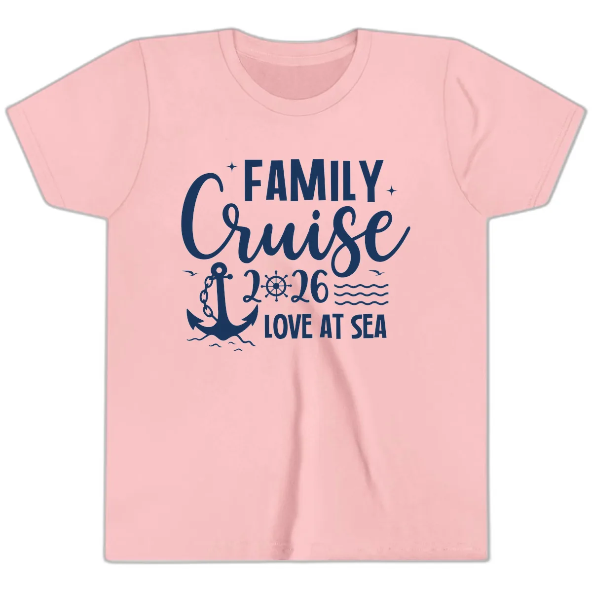 Family Cruise 2026 Love at Sea Vacation Apparel Youth T-Shirt in Pink