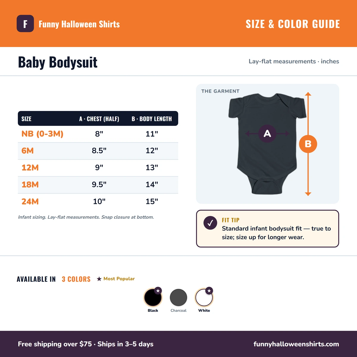Baby Onesie size & color guide