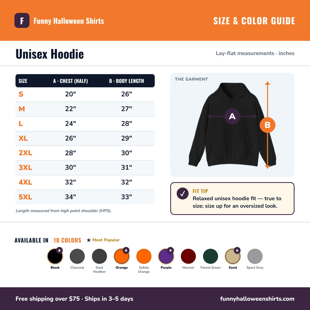 Hoodie size & color guide