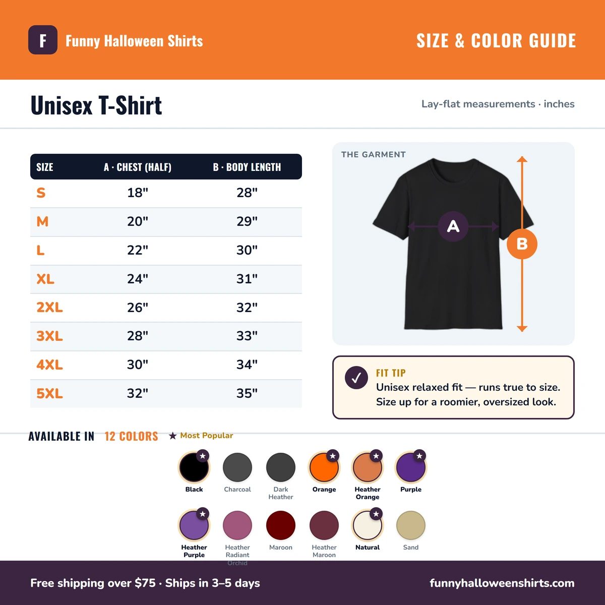 T-Shirt size & color guide