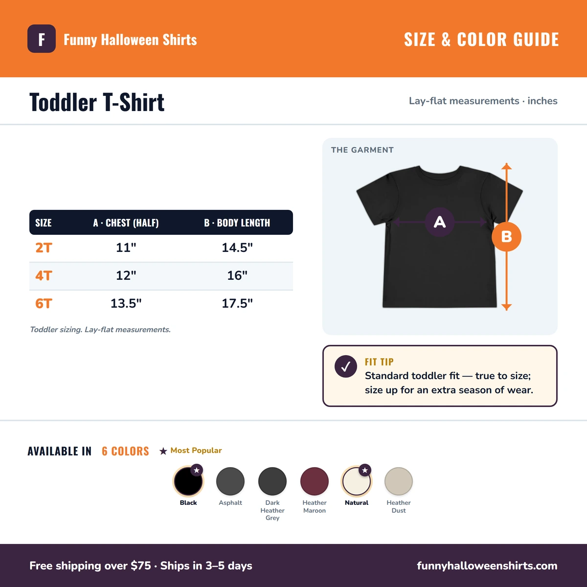 Toddler T-Shirt size & color guide