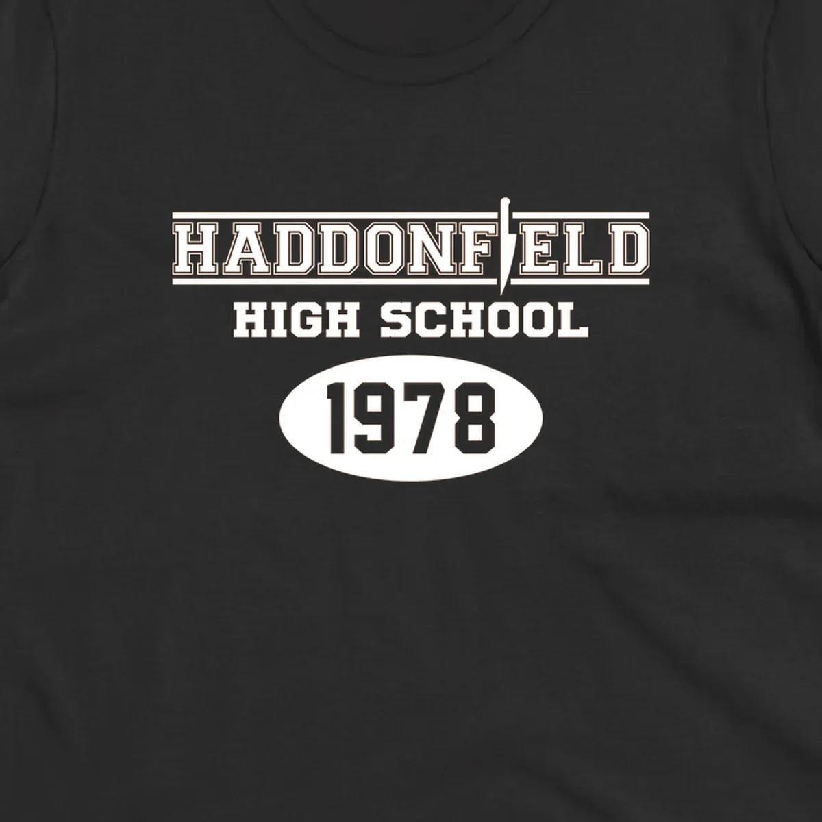 Haddonfield High School 1978 reunion design with text and a knife graphic.