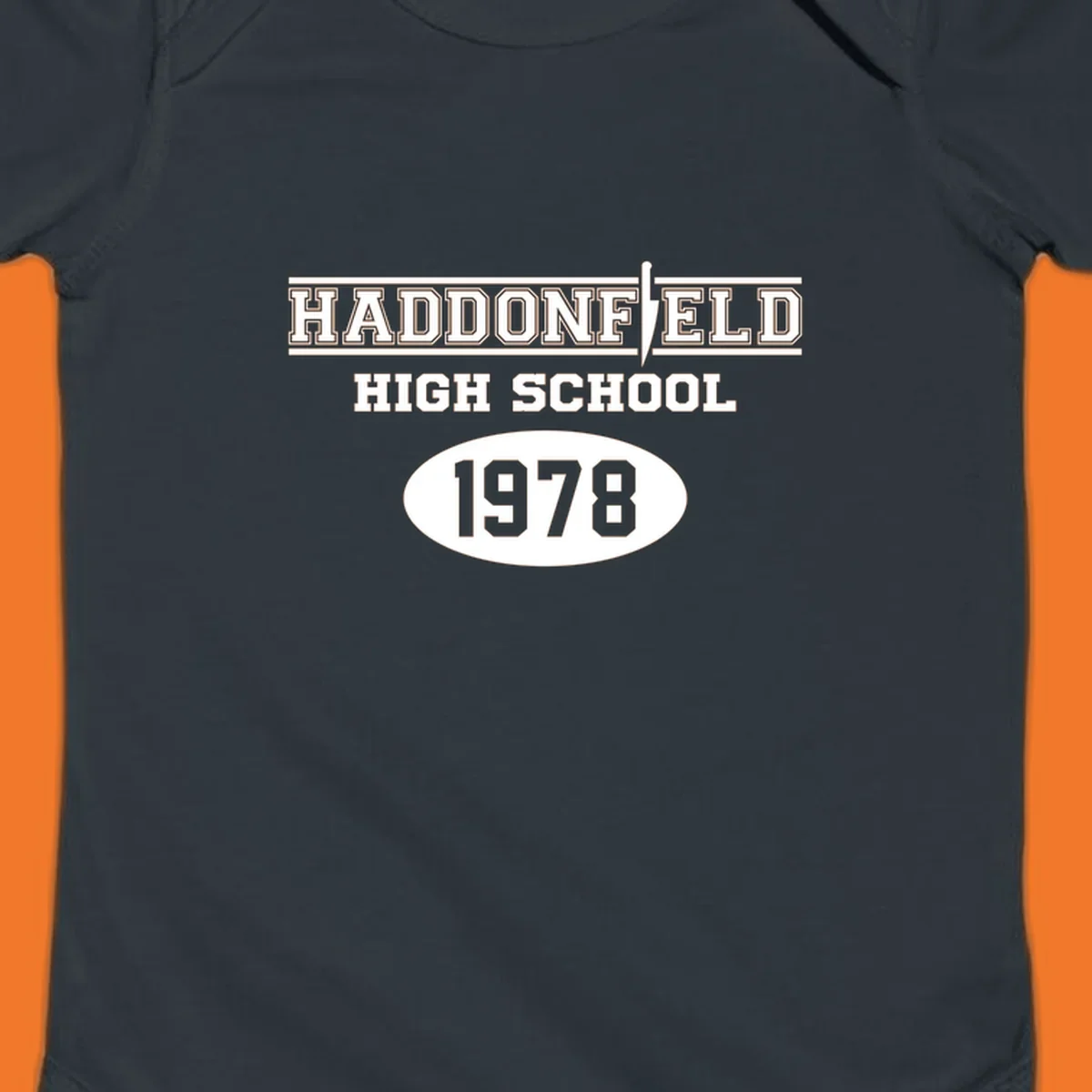 Haddonfield High School 1978 reunion design with text and a knife graphic.