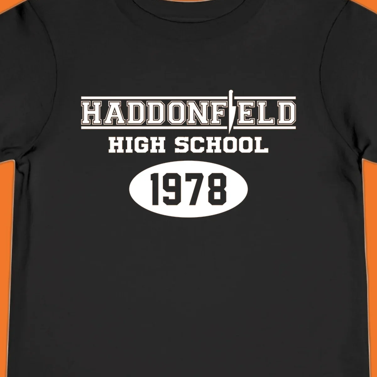 Haddonfield High School 1978 reunion design with text and a knife graphic.