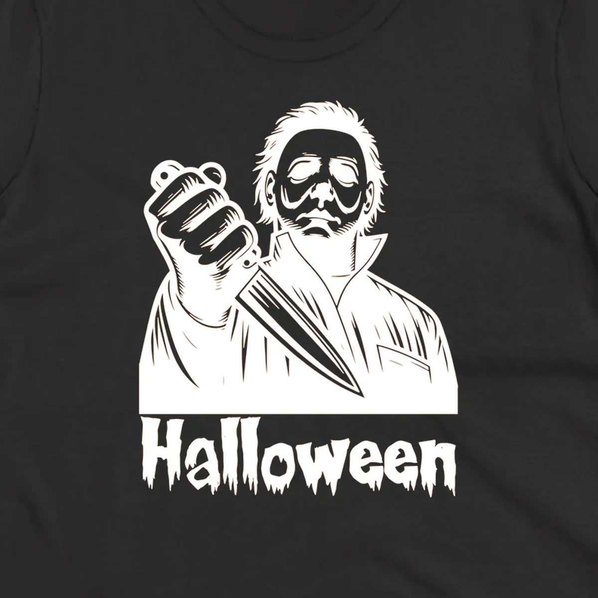 Michael Myers holding a knife with the word Halloween below - michael myers halloween