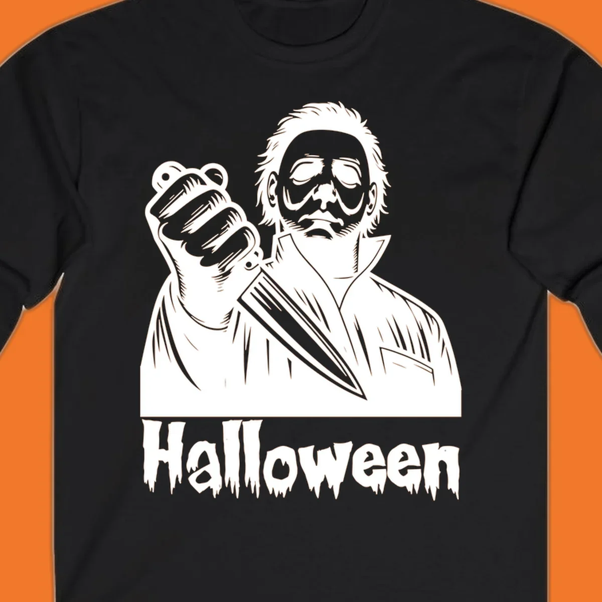 Michael Myers holding a knife with the word Halloween below - michael myers halloween