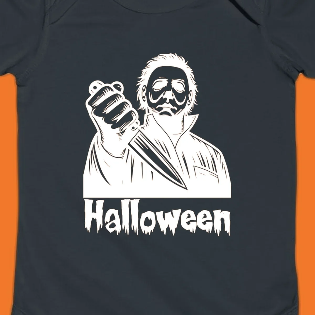 Michael Myers holding a knife with the word Halloween below - michael myers halloween