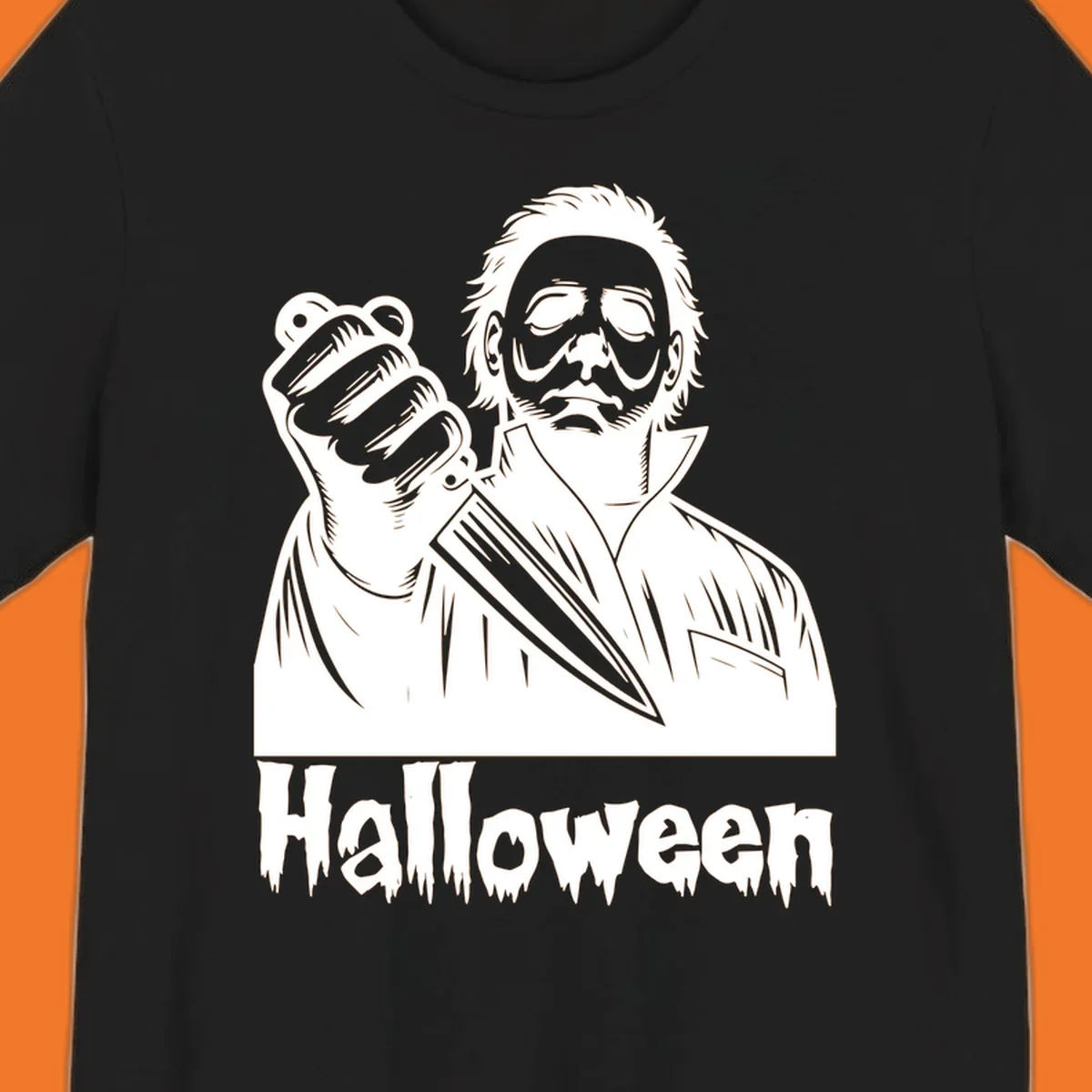 Michael Myers holding a knife with the word Halloween below - michael myers halloween